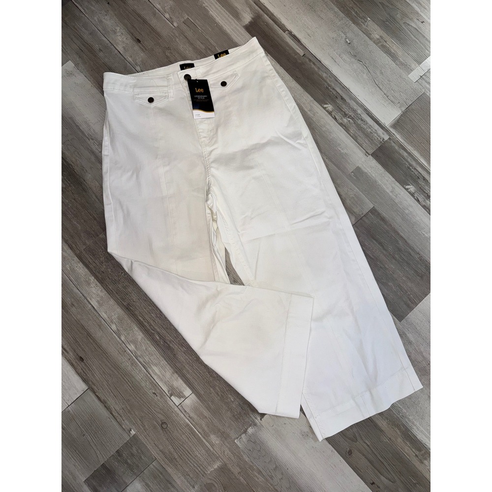 Lee Wide Leg Crop Jeans Womens Bright White High Rise Seam Detail Size 12 M